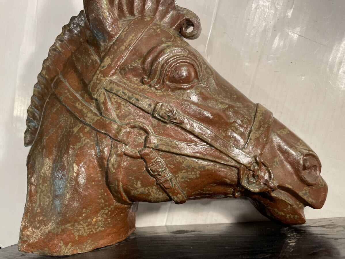 【ビンテージ・金工美術】 ホースベッド 馬頭 ブロンズ像 オブジェ 馬 ペルシュロン アンティーク 台座付の画像3