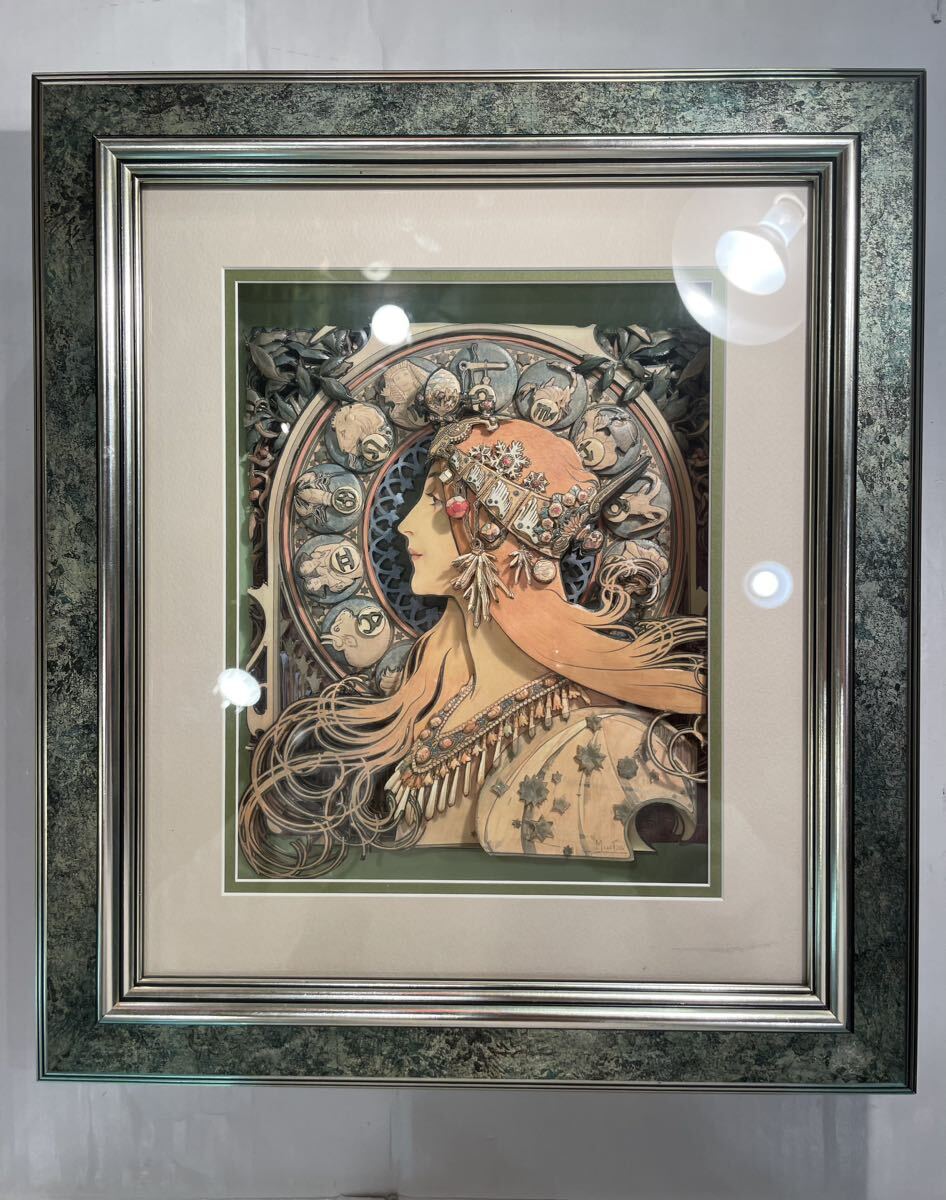 [ super rare ] shadow box aru phone s*myu car [ yellow road 10 two .] Alfons Maria Mucha frame Czech piling . ornament picture 