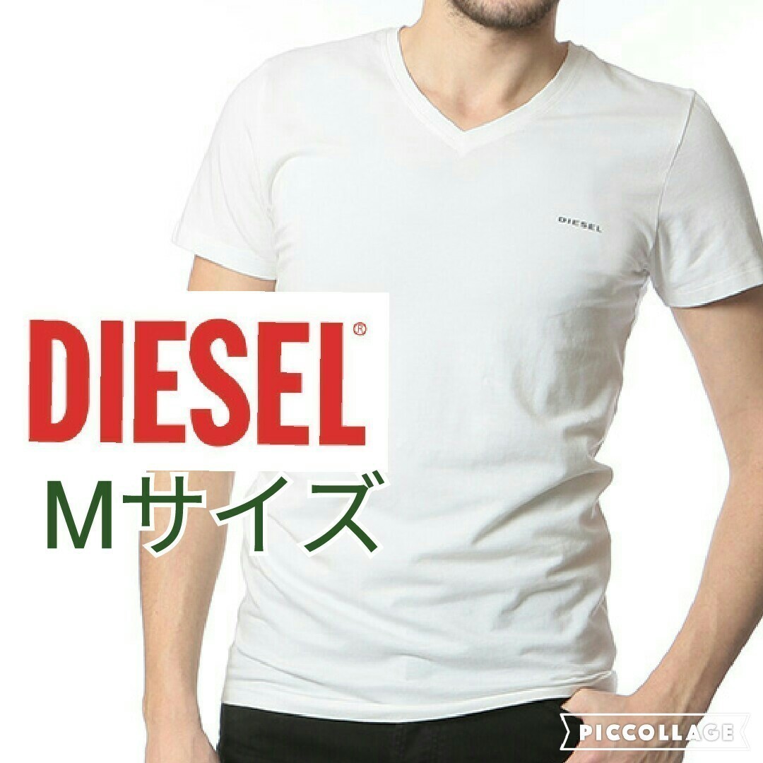 新品【ディーゼル Mサイズ 白 ワンポイント Tシャツ】 Vネックメンズ DIESEL アメカジ ブランド アパレル ホワイト ワンポイント