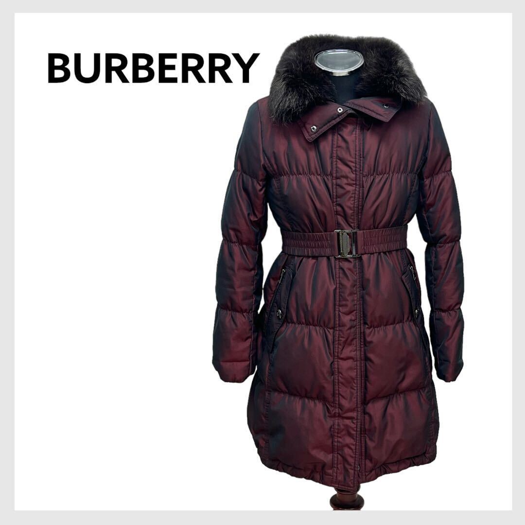 BURBERRY LONDON バーバリー ロンドン 裏地チェック柄 襟 フォックスファー ベルト付き ダウンコート レディース FS077-942-18