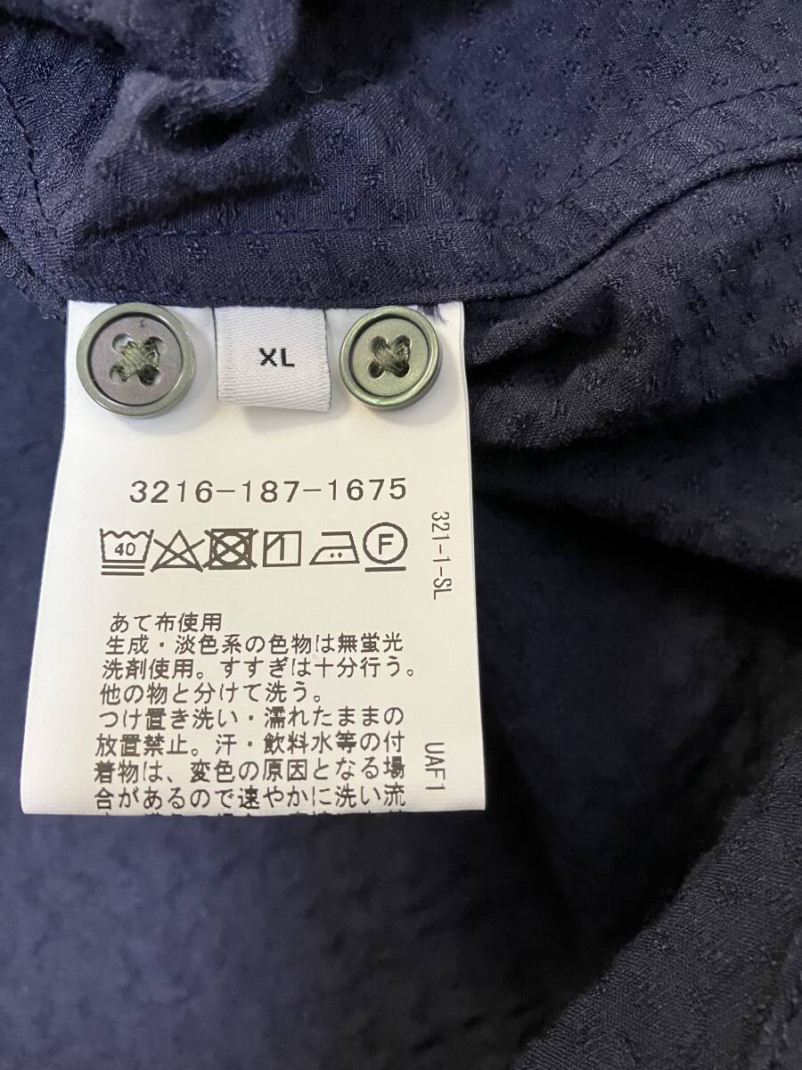 ★美品★Green label relaxing グリーンレーベル シアサッカー 紺 ネイビー 半袖シャツ XLの画像2