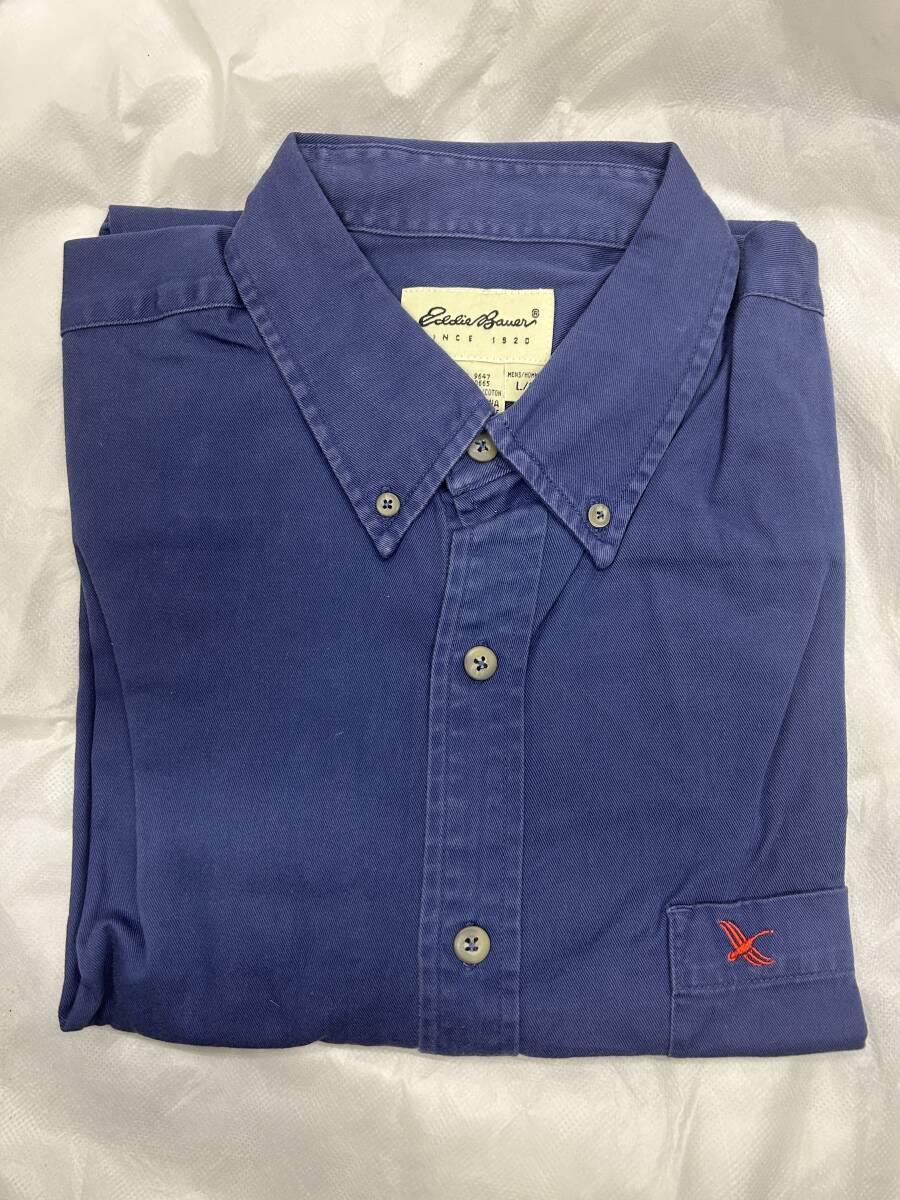 【08】未使用 Eddie Bauer/エディーバウアー コットンシャツ メンズLサイズ ブルー 長袖の画像1