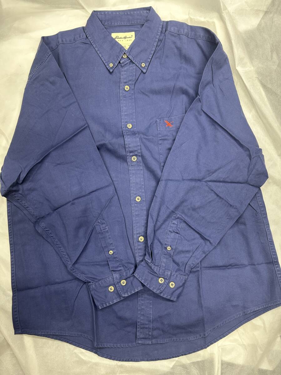 【08】未使用 Eddie Bauer/エディーバウアー コットンシャツ メンズLサイズ ブルー 長袖の画像2