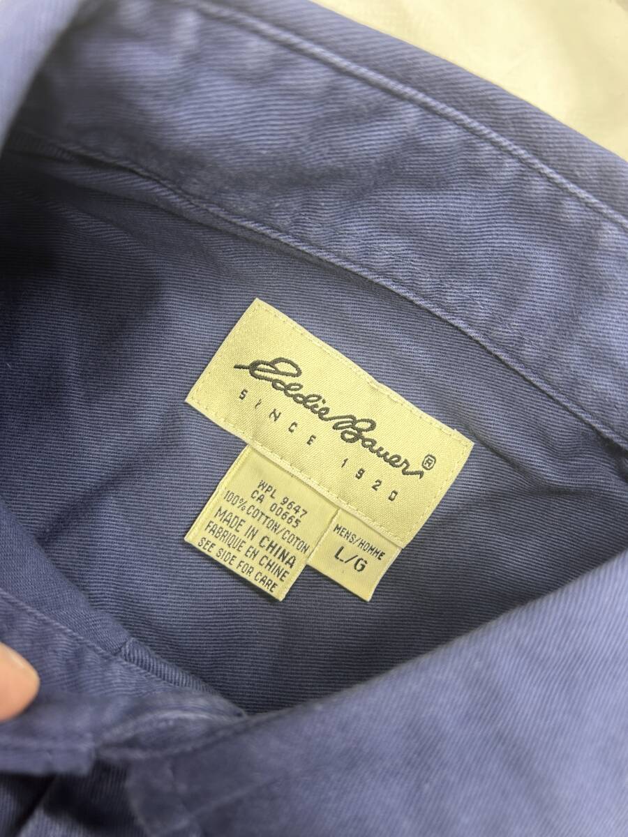 【08】未使用 Eddie Bauer/エディーバウアー コットンシャツ メンズLサイズ ブルー 長袖の画像4