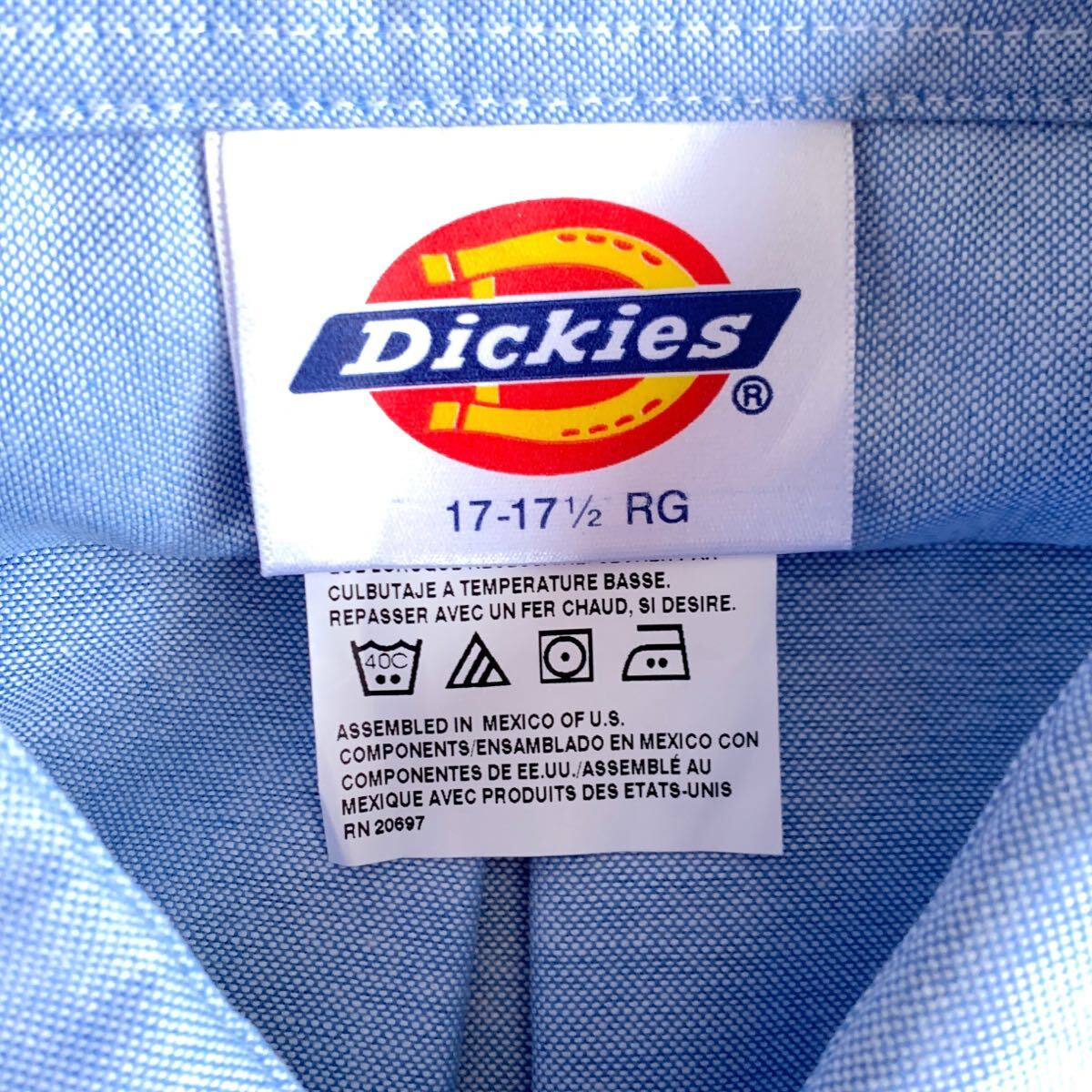 新品 ディッキーズ Dickies ボタンダウン半袖シャツ メンズ 17-17_1/2サイズ シャンブレー ライトブルー ワーク タグ付き未使用 T2422_画像5