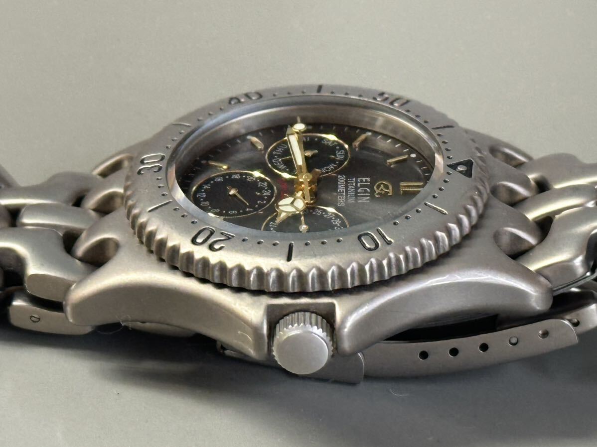 1円〜◇ELGIN エルジン TITANIUM チタン FK-616-A クォーツ メンズ腕時計 稼働品の画像6