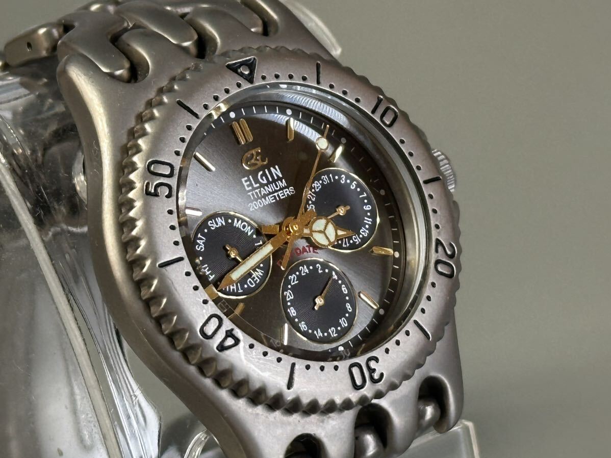 1円〜◇ELGIN エルジン TITANIUM チタン FK-616-A クォーツ メンズ腕時計 稼働品の画像3
