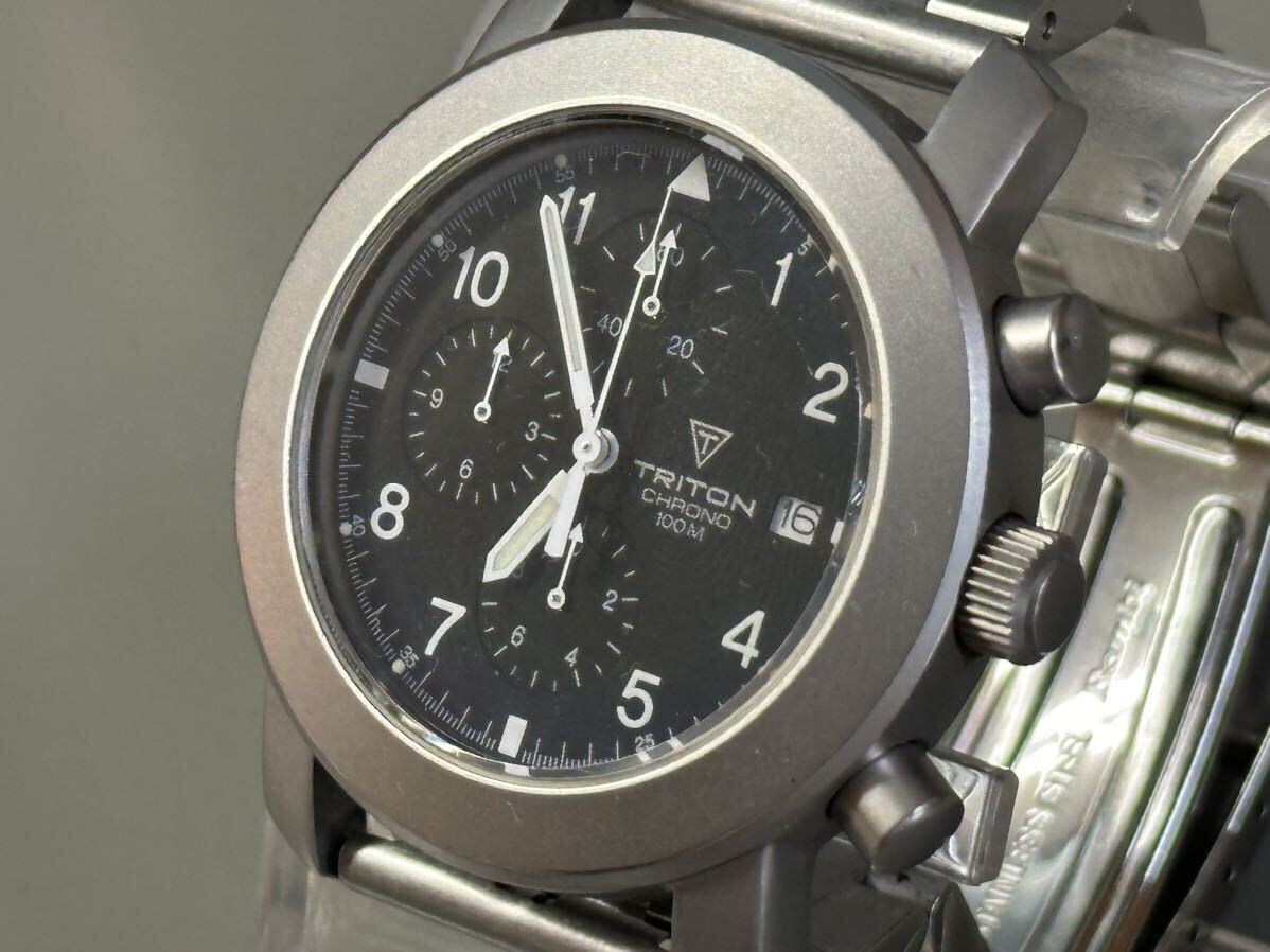 1円〜◇TRITON クロノグラフ FOLLI FOLLIE フォリフォリ SPORT WATCH クォーツ メンズ腕時計 稼働品 の画像2