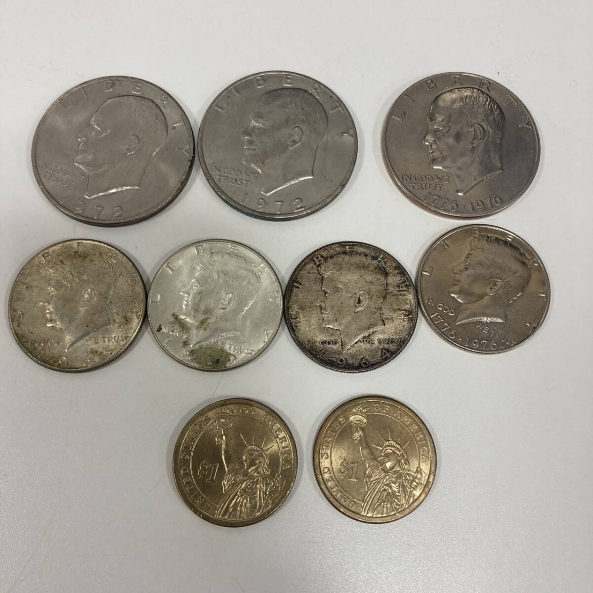#9701 アメリカ銀貨 リバティコイン LIBERTY 1972 1976 1964 アイゼンハワー 1ドル硬貨他 アンティーク コレクション 9枚 まとめの画像1