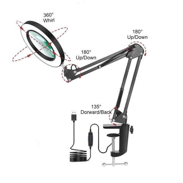  stand magnifier LED light attaching clip type USB supply of electricity 360° angle adjustment possibility magnifying glass magnification 8 times 3 mode 10 -step style light reading nails self ..gg0002