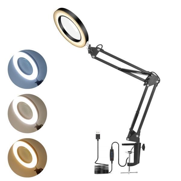  stand magnifier LED light attaching clip type USB supply of electricity 360° angle adjustment possibility magnifying glass magnification 8 times 3 mode 10 -step style light reading nails self ..gg0002