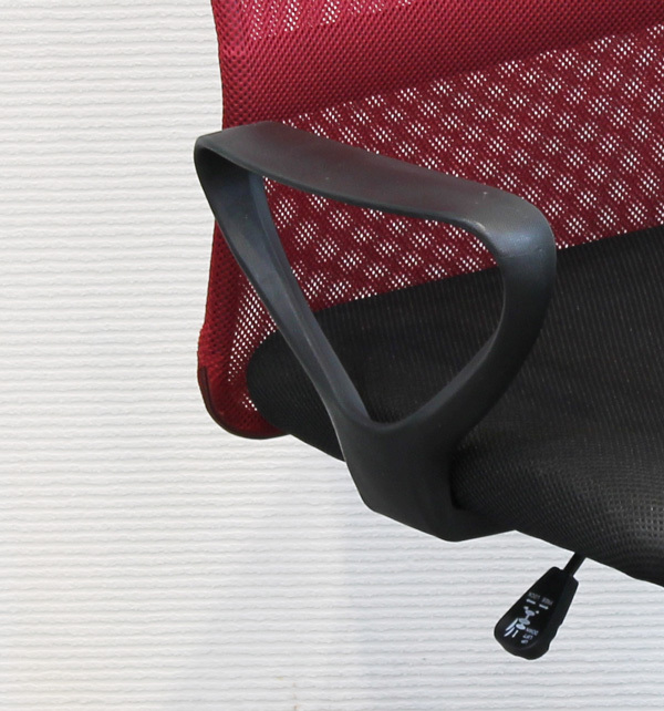 デスクチェア メッシュ張り 肘掛け付きオフィスチェアー レッド色（赤色） 回転事務椅子 JC-100_画像4