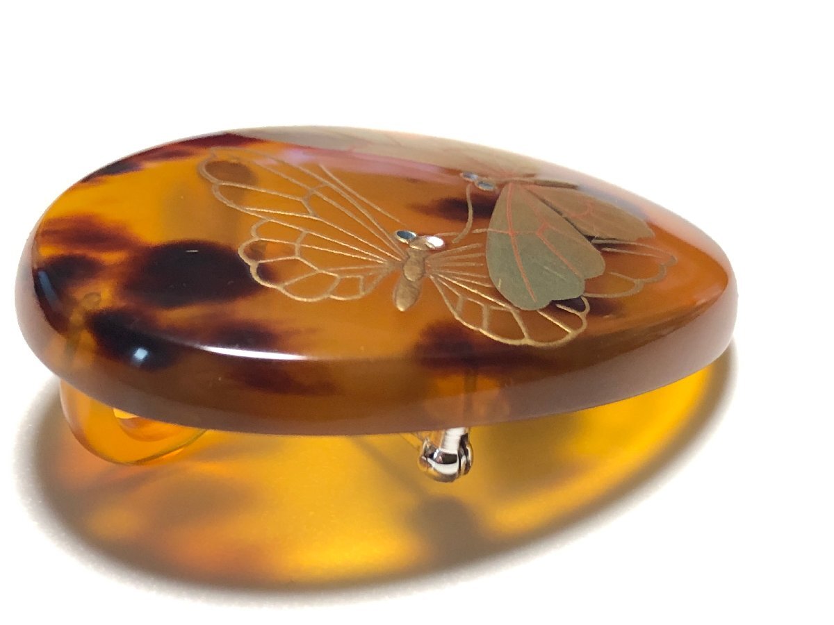  antique book@ tortoise shell gold lacqering mother-of-pearl 9.4g 2WAY author thing Matsuyama .. butterfly writing pendant top . brooch 