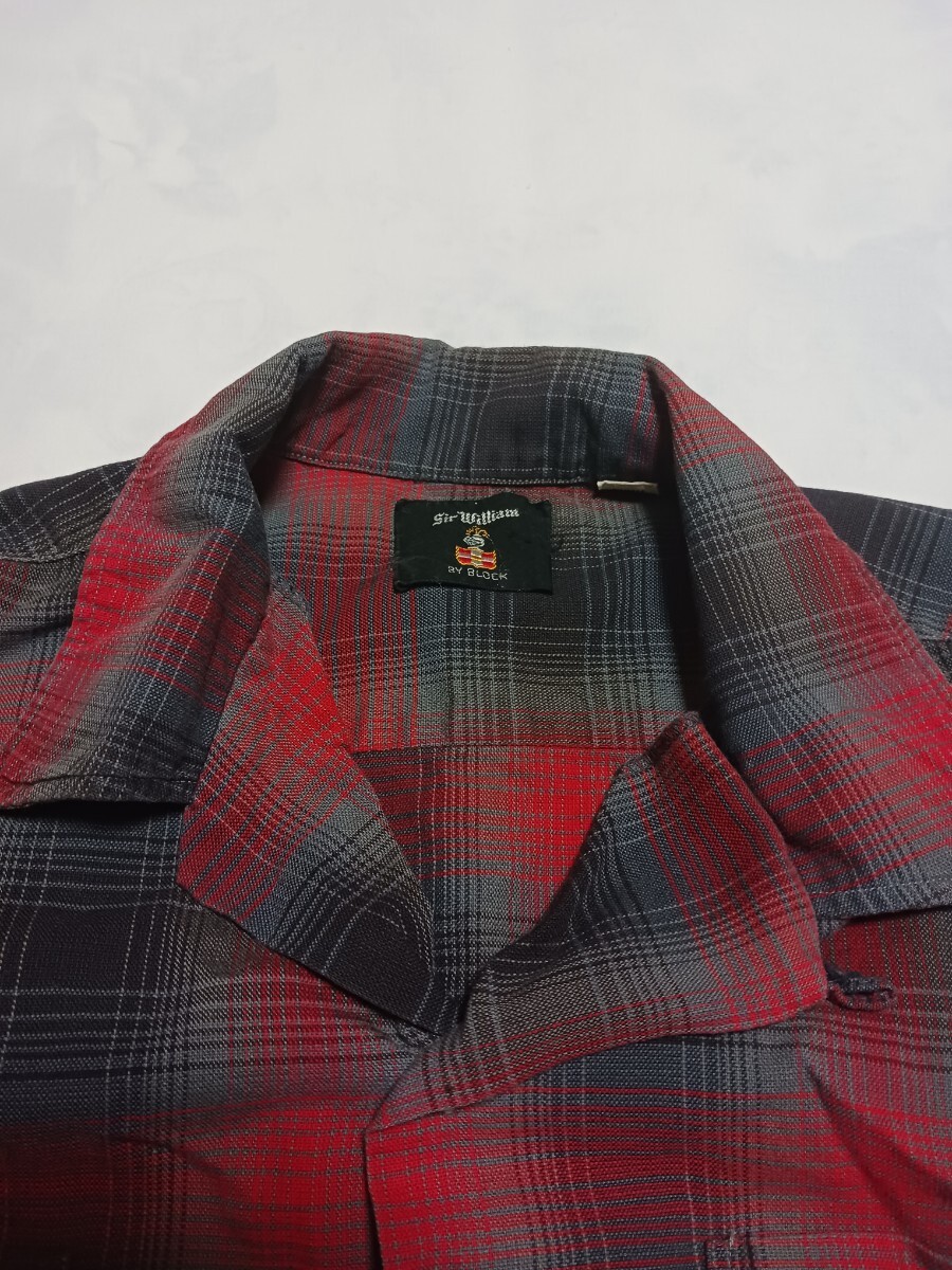 60S～ オープンカラーコットンシャツ 黒/赤 Sir William ビンテージ vintage 60年代 長袖シャツ オンブレ オープンカラーの画像2