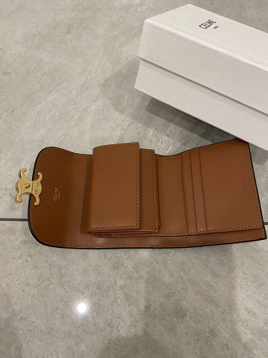 CELINE スモールウォレット トリオンフ / トリオンフプリント入りテキスタイル＆カーフスキン　タン　美品_画像4