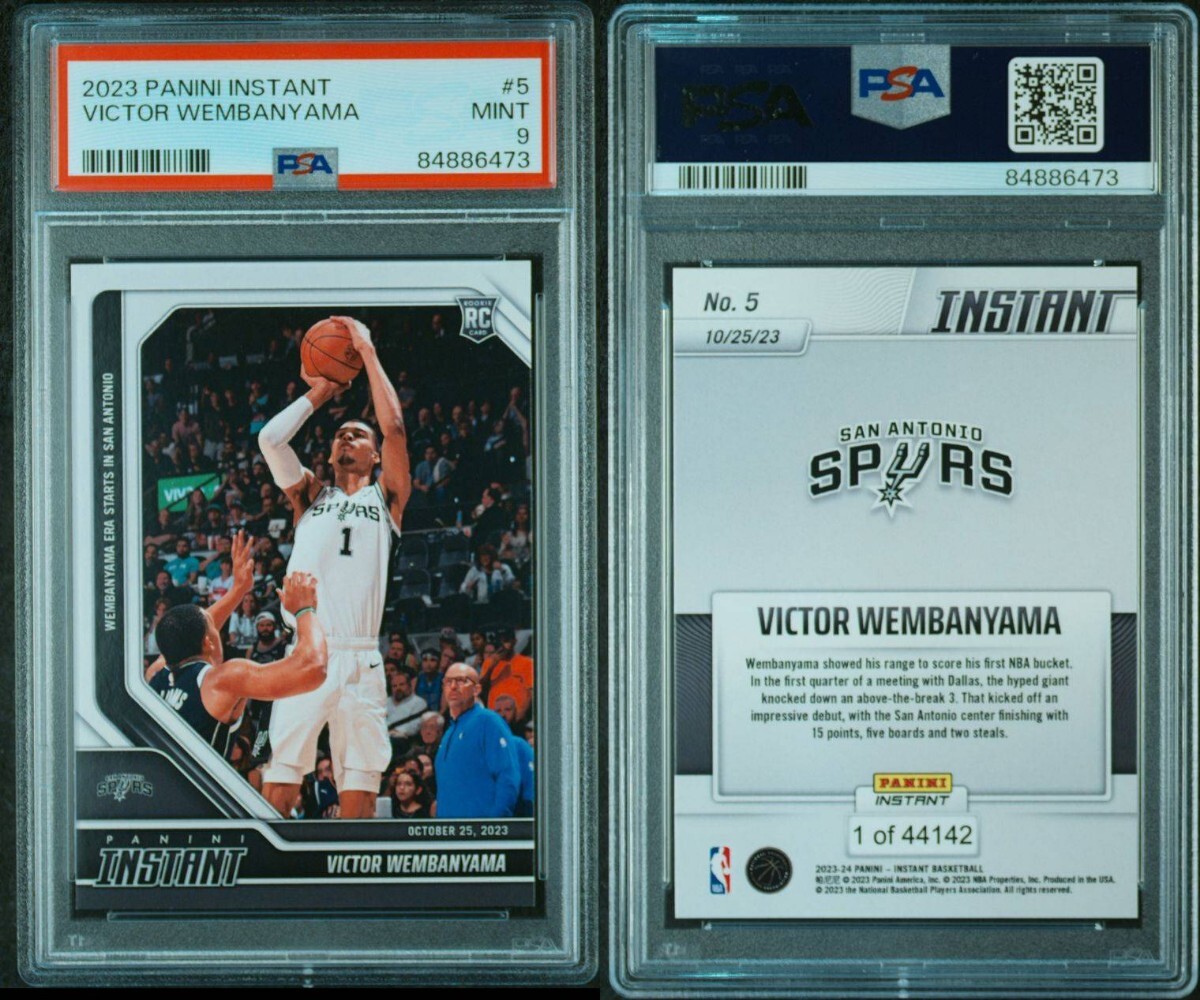 1円出品 PSA9 2023 Panini Instant 5 Victor Wembanyama RC パニーニ インスタント ビクター ウェンバンヤマ ルーキーカード デビュー戦の画像3