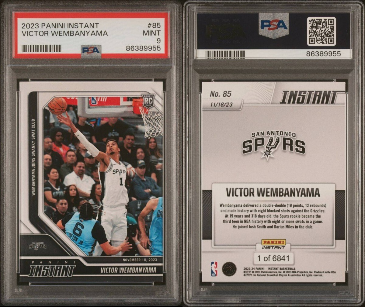 1円出品 PSA9 2023 Panini Instant 85 Victor Wembanyama RC パニーニ インスタント ビクター ウェンバンヤマ ルーキーカードの画像3