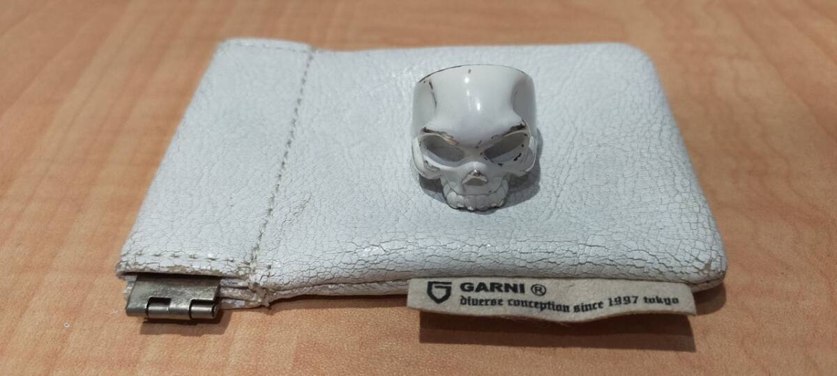 GARNI STERLING スカル リング 32.2g ホワイト 18号 塗装剥げ有 保存袋有 中古品 63172の画像1