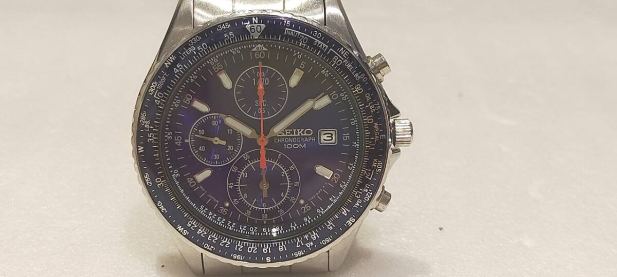 SEIKO クロノグラフ クォーツ腕時計 7T92-0CF0/447060 青文字盤 リューズ操作OK テスター× 中古品 63343_画像6