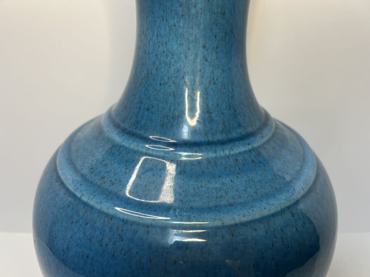 中国古美術 清朝期 藍釉 花瓶 陶器 台座 照明 スタンドライト フロアランプ 唐物 中国古玩 の画像6