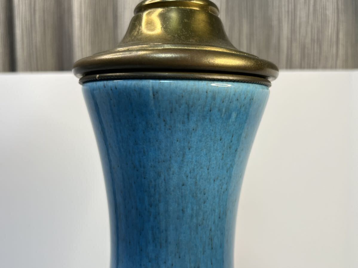 中国古美術 清朝期 藍釉 花瓶 陶器 台座 照明 スタンドライト フロアランプ 唐物 中国古玩 の画像5