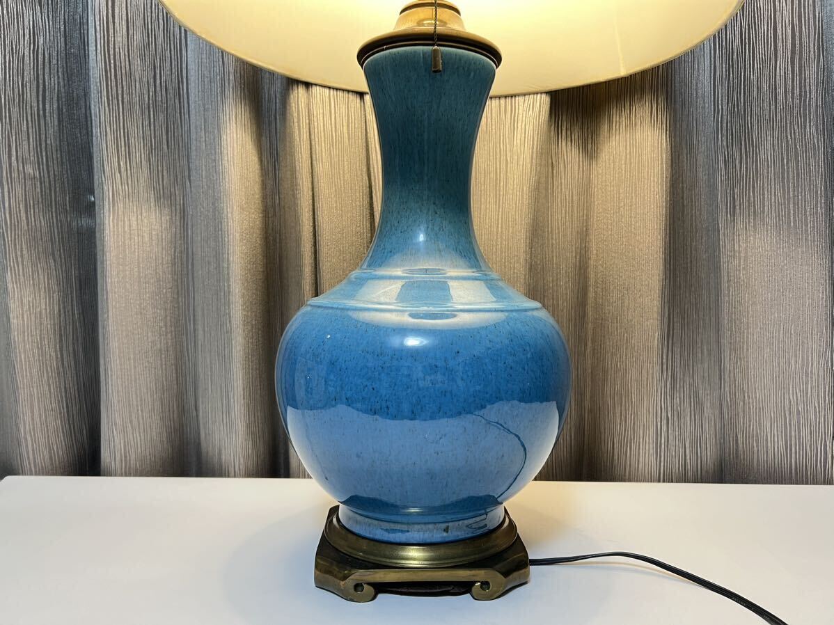 中国古美術 清朝期 藍釉 花瓶 陶器 台座 照明 スタンドライト フロアランプ 唐物 中国古玩 の画像4