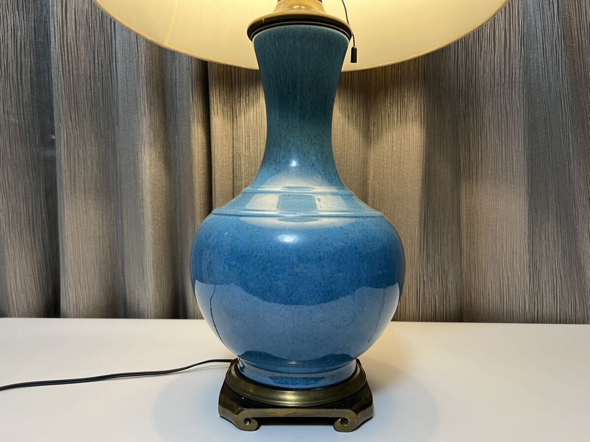 中国古美術 清朝期 藍釉 花瓶 陶器 台座 照明 スタンドライト フロアランプ 唐物 中国古玩 の画像3