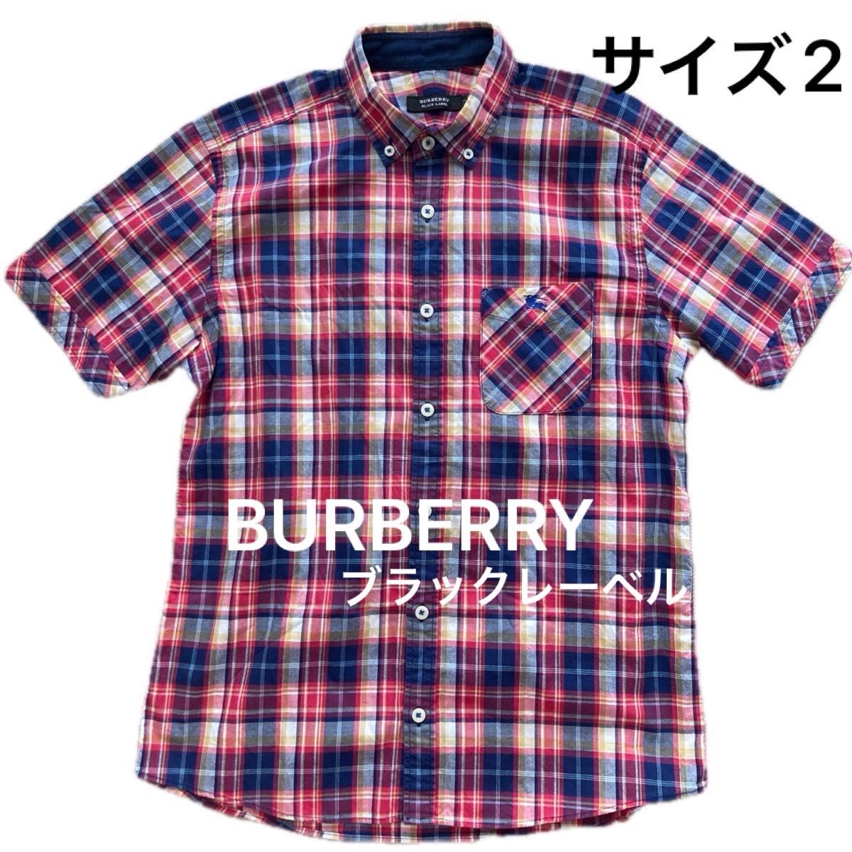 BURBERRY blacklabel バーバリーブラックレーベル半袖シャツ　ボタンダウンチェック柄　サイズ2    ホースマーク