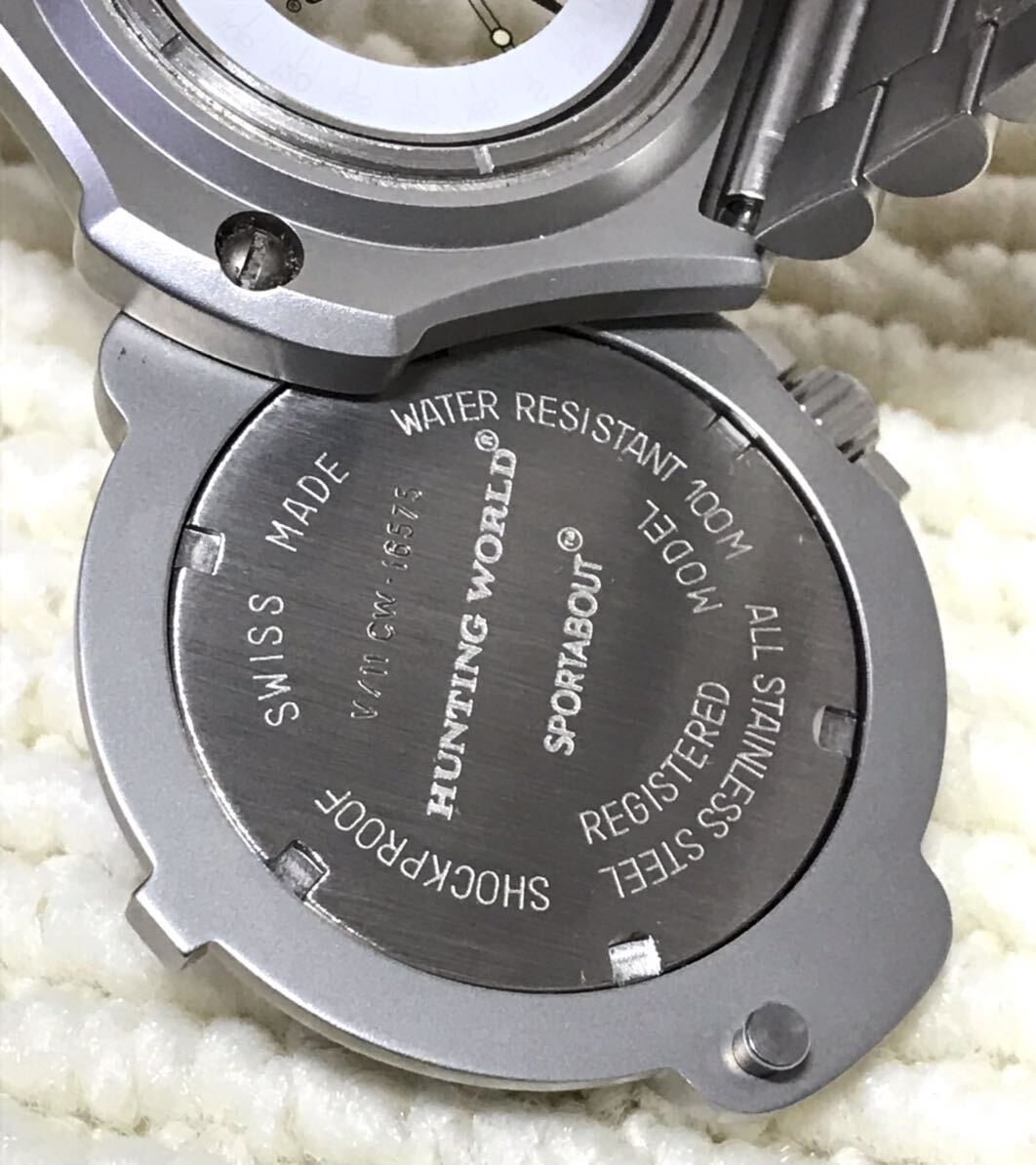KGNY3928 HUNTING WORLD ハンティング ワールド コンパス SPORTABOUT クォーツ デイト シルバー文字盤 メンズ 腕時計 V/11 CW.16575の画像5