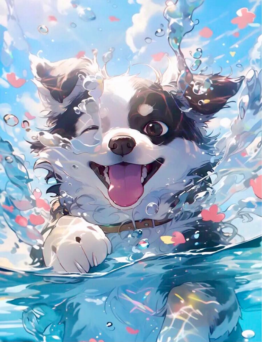 ダイヤモンドアート　泳ぐ犬