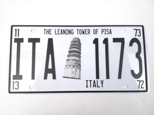 アメリカン風ブリキ看板 ナンバープレート イタリア ピサの斜塔_画像3