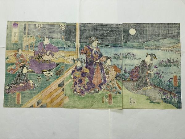  Edo ukiyoe . kind [ four season .. viewing 3 sheets set ] name place coloring woodblock print ukiyoe.. beautiful person 