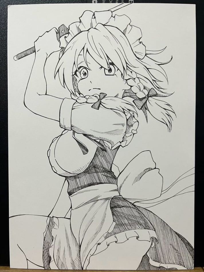 [2枚セット］手描きイラスト 東方プロジェクト 東方 モノクロ 十六夜咲夜の画像4