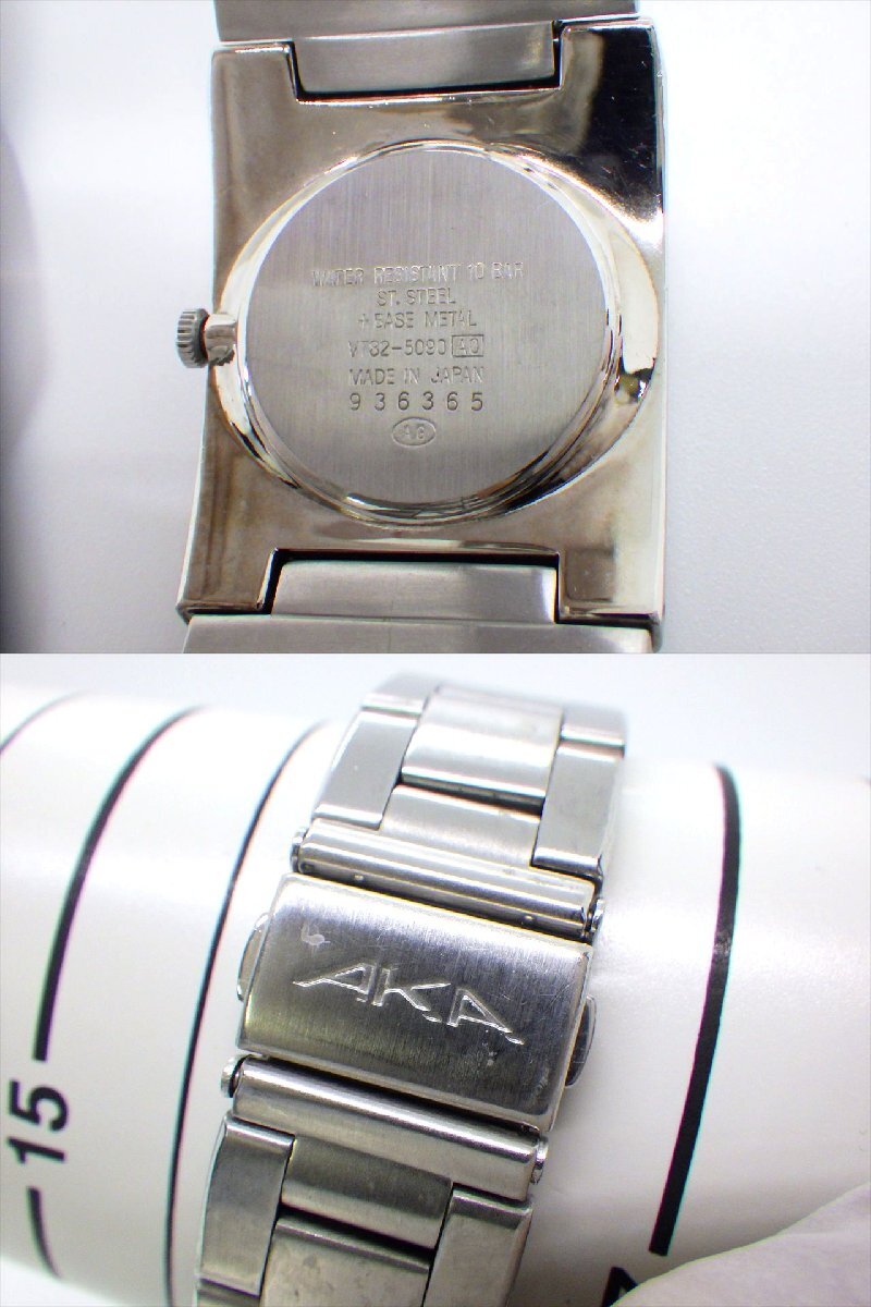 c27 送料無料 当時物 SEIKO ALBA AKA セイコー アルバ アカ 黒文字盤 デイト スクエア 動作品 V782-5090 クォーツ 腕時計の画像5