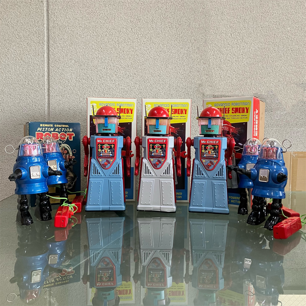  robot Mr.CHIEF Piston Action Robot Mr. chief junk tin plate toy robot toy set 7 point 