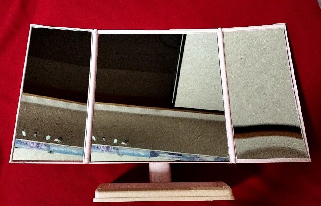 ワイドアングル 卓上三面鏡 2倍拡大鏡 ピンク ヒロ・コーポレーション 大型トレー 小物入れ 送料無料 匿名配送