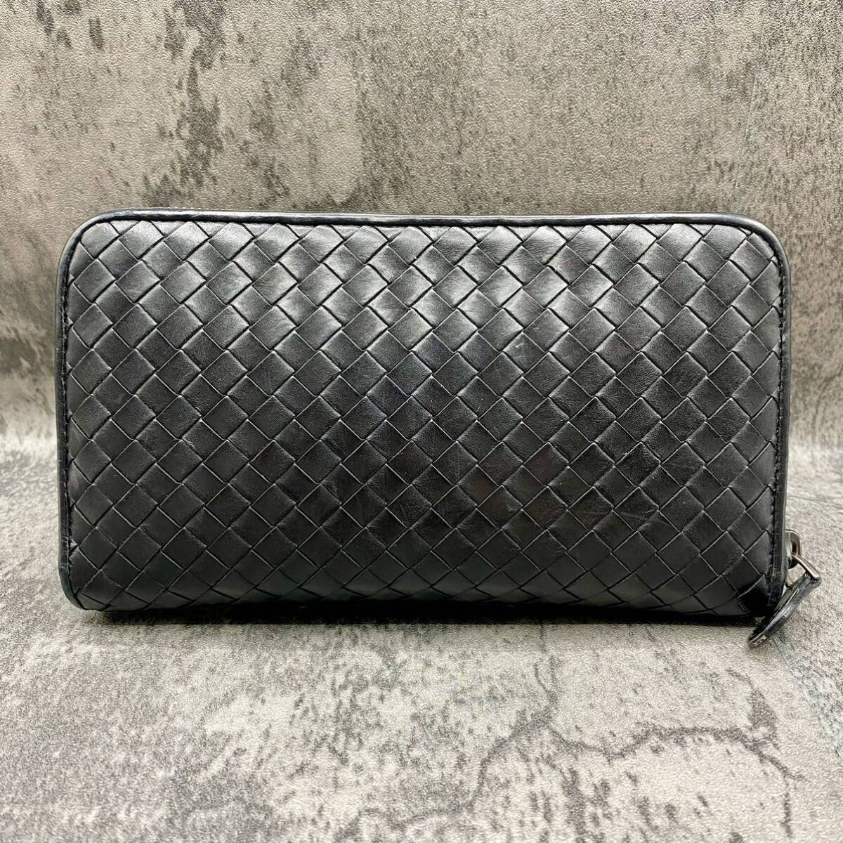 美品/付属品完備 BOTTEGA VENETA ボッテガヴェネタ 長財布 オーガナイザー イントレチャート メンズ ビジネス レザー ブラック 黒 本革の画像3