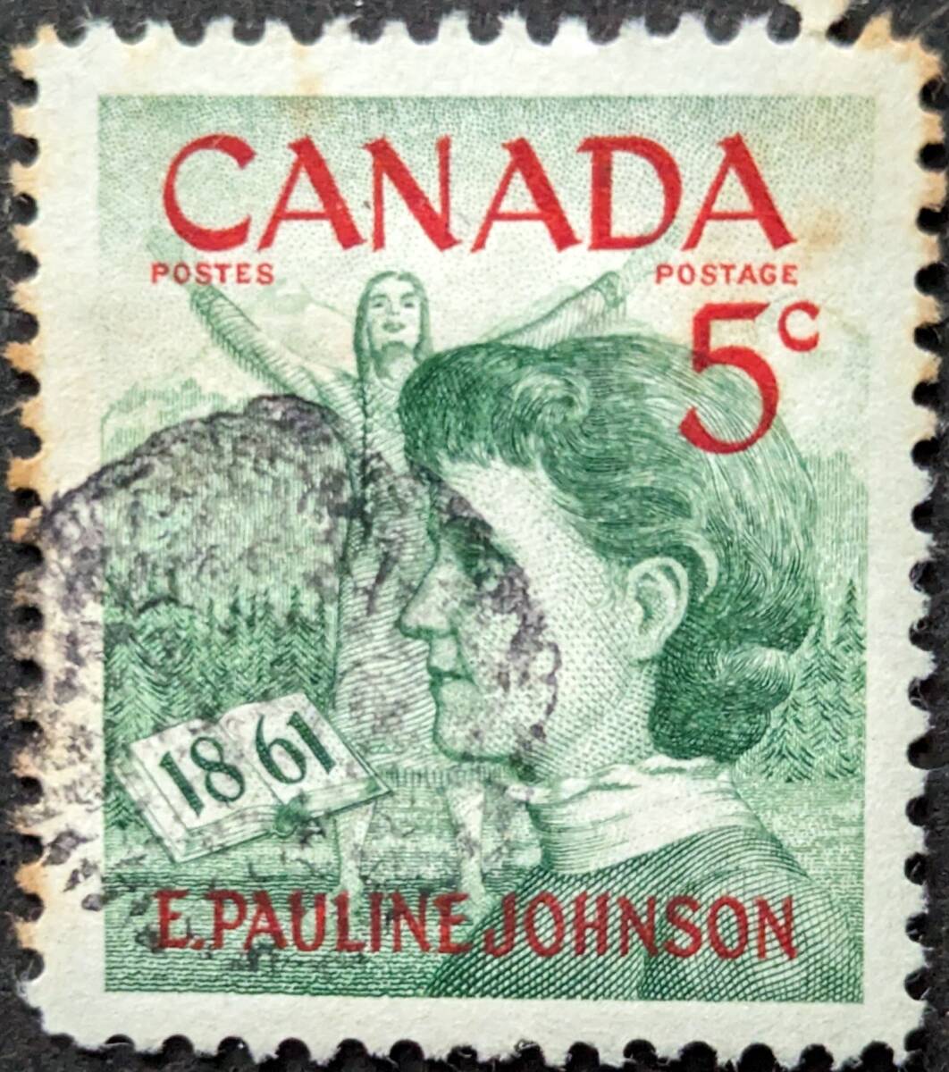 【外国切手】 カナダ 1961年03月10日 発行 E.ポーリンジョンソンの生誕100周年 - モホーク族の詩人 消印付き_画像1