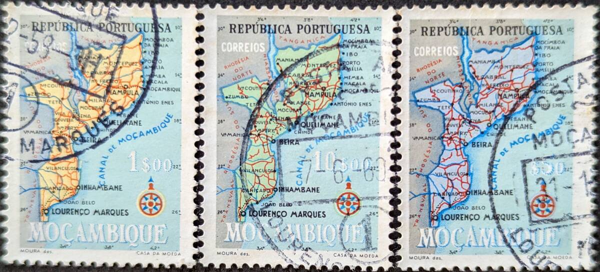 【外国切手】 モザンビーク 1954年10月15日 発行 モザンビークの地図 消印付き_画像1