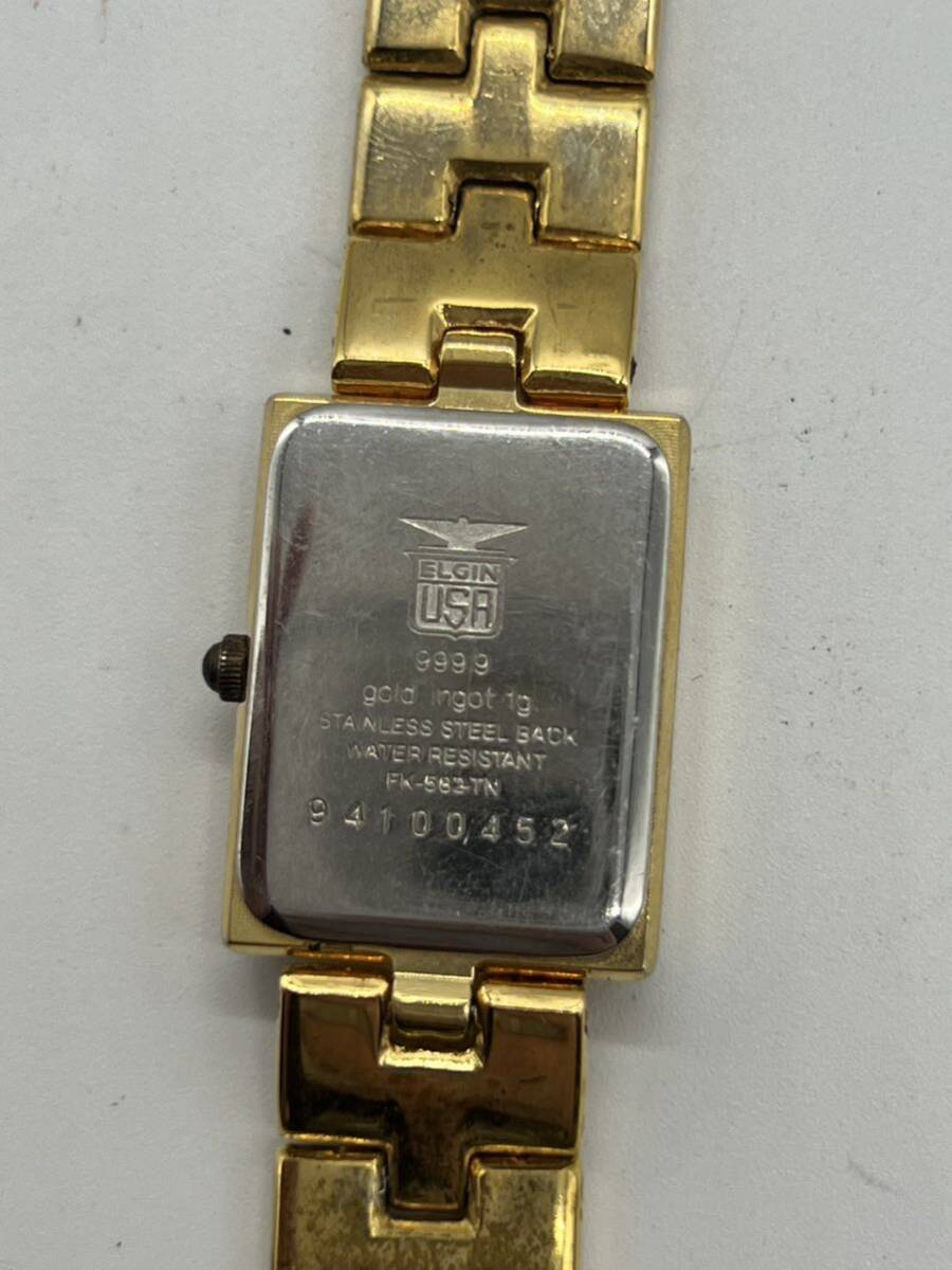 ELGIN エルジン 腕時計 K24 純金インゴット埋め込み 文字盤 FK-582-TN 999.9 gold ingot 1gの画像6