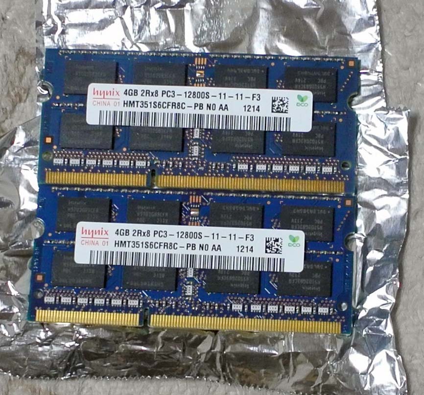 SKhynix製 DDR3 PC3 12800S 204Pin 4G 2枚 。の画像1