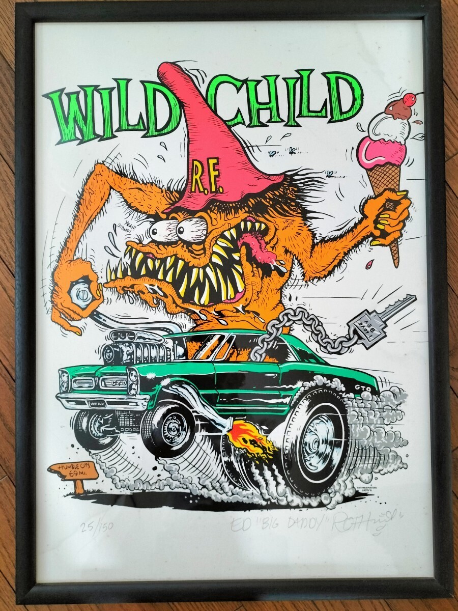 激レア！1991 エドロス シルクスクリーンポスターワイルドチャイルドRATFINK EDROTH WILDCHILD MOONEYES ラットフィンクムーンアイズの画像1