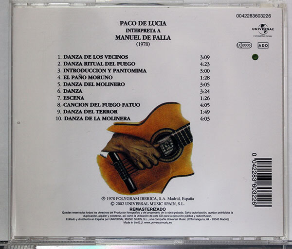 【フラメンコCD】パコ・デ・ルシア★INTERPRETA A MANUEL DE FALLA★大作曲家マヌエル・デ・ファリャの楽曲を取り上げた1978年作の画像2
