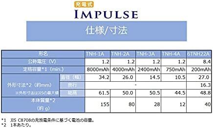 高容量タイプ 充電式IMPULSE 単3形充電池min.2,400mAh 4本 ニッケル水素電池 TNH-3A 4Pの画像5