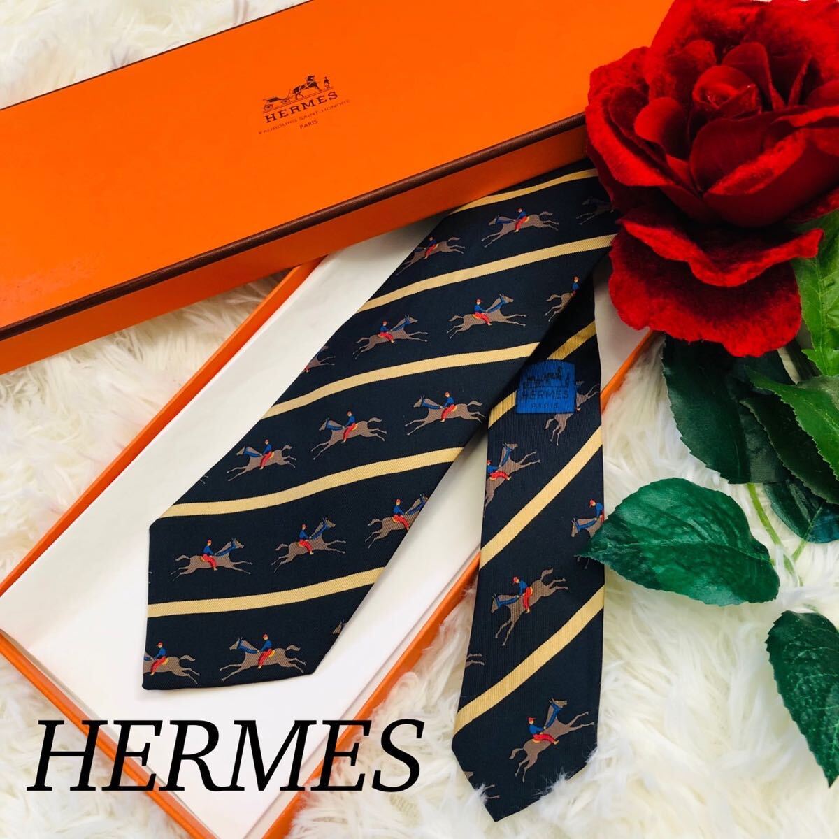 HERMES エルメス メンズ 男性 紳士 ネクタイ ブランドネクタイ 総柄 柄物 黒 ブラック 動物 ウマ 馬 うま お洒落 スーツ ビジネス 剣先 8cm_画像1