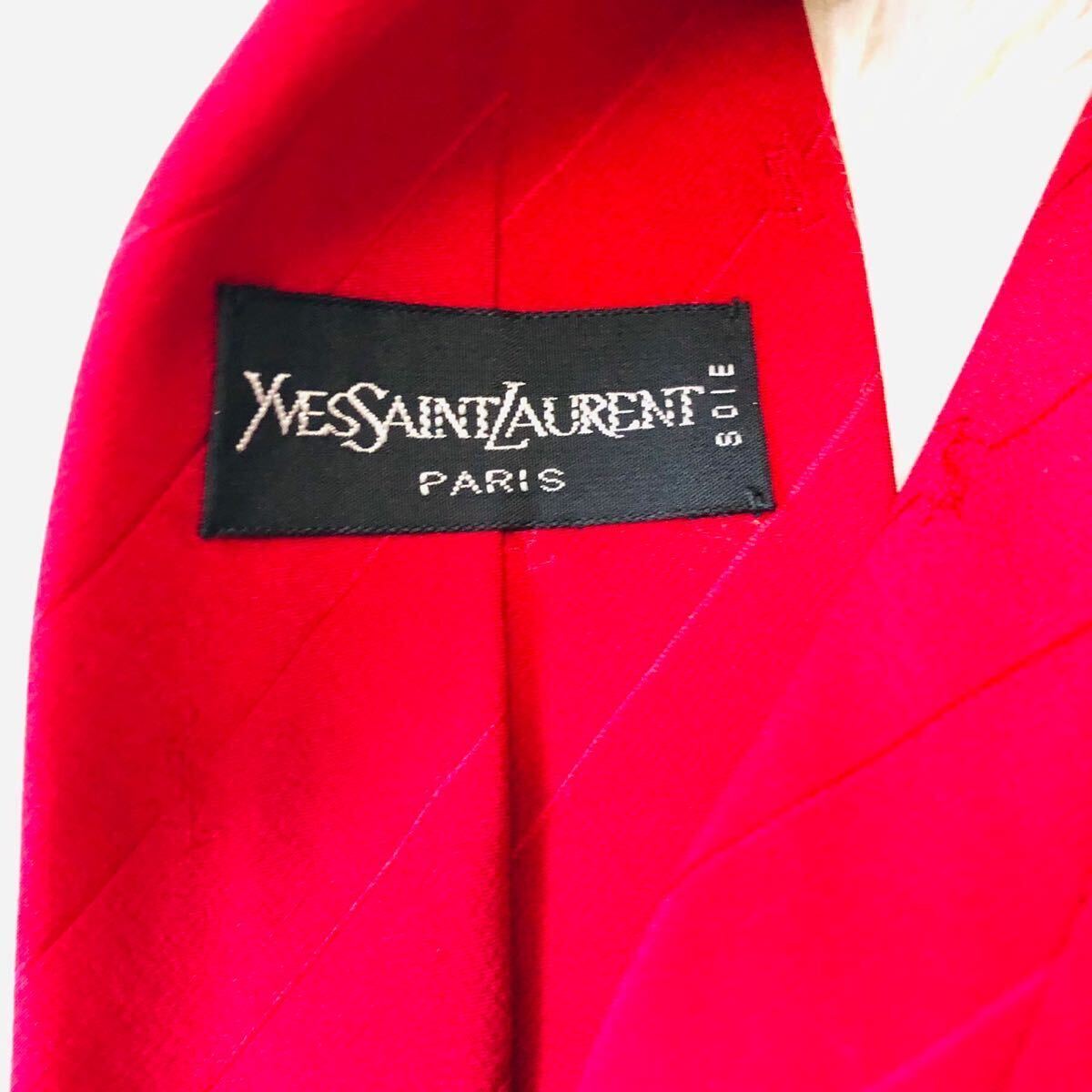 YvesSaintLaurent イヴサンローラン YSL メンズ 男性 紳士 ネクタイ ブランドネクタイ 総柄 YSL柄 ロゴ 赤 レッド 結婚式 モード 剣先 8cmの画像7
