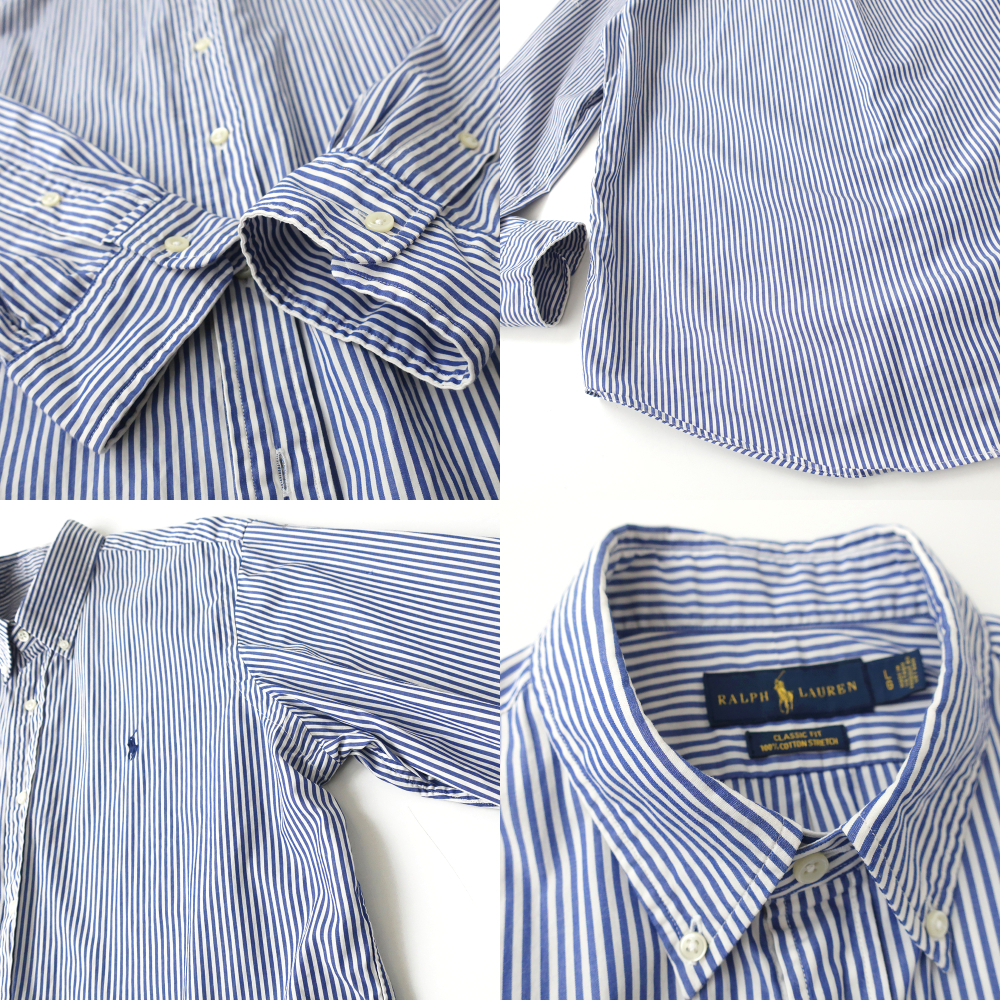 ラルフローレン ロンドンストライプ ボタンダウンシャツ COTTON STRETCH ブルー(L)の画像5