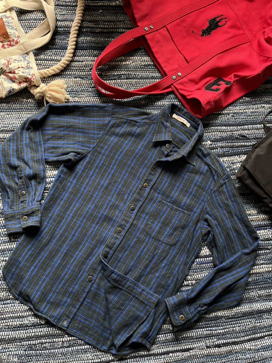 超美品 日本製 45rpm 高品質フランネル 鮮やかチェックデザインシャツ メンズ 長袖シャツ size2(M) 45アールピーエムスタジオ(株)の画像1