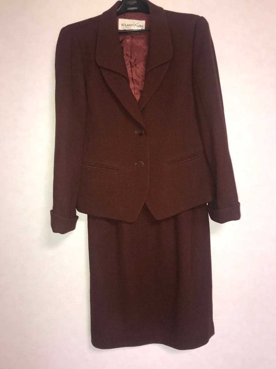【美品】ROLAND KLEIN スーツスカート　9号　毛100％　赤茶