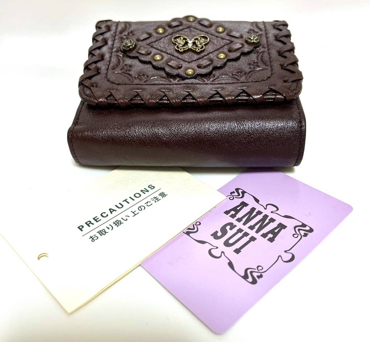 【新品未使用】ANNA SUI 財布 ビアンカ 茶 ブラウン 三つ折り がま口 アナスイ